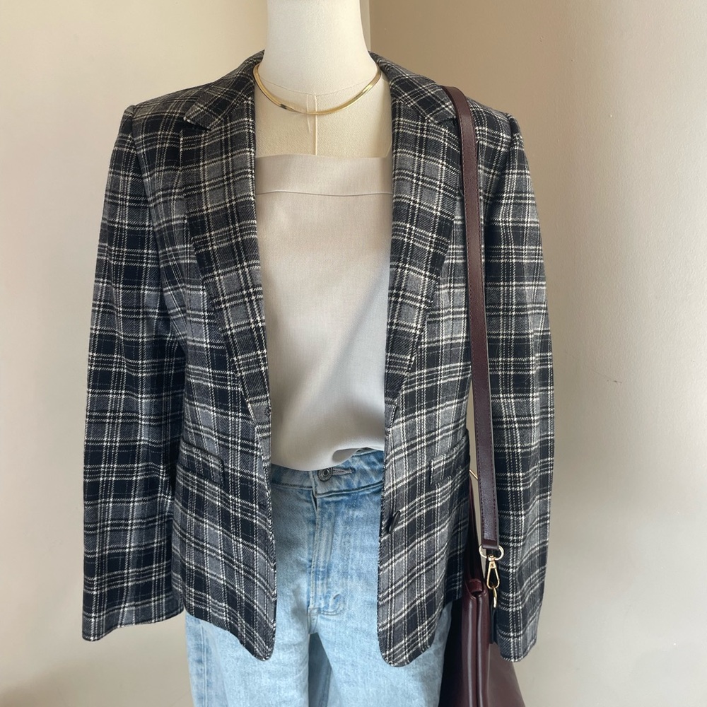 Pendleton Black and White Plaid Blazer 100% Wool